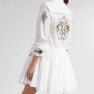 Zadig and Voltaire Ranil White Embroidered Long Sleeve Fit and Flare Dress XS